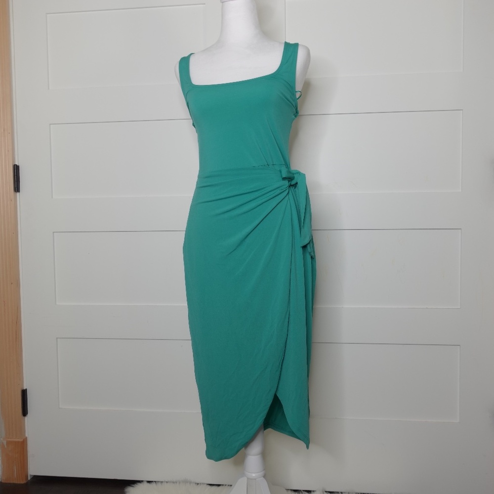 New INTEMPO women's wrap dress green stretchy size Small midi bodycon